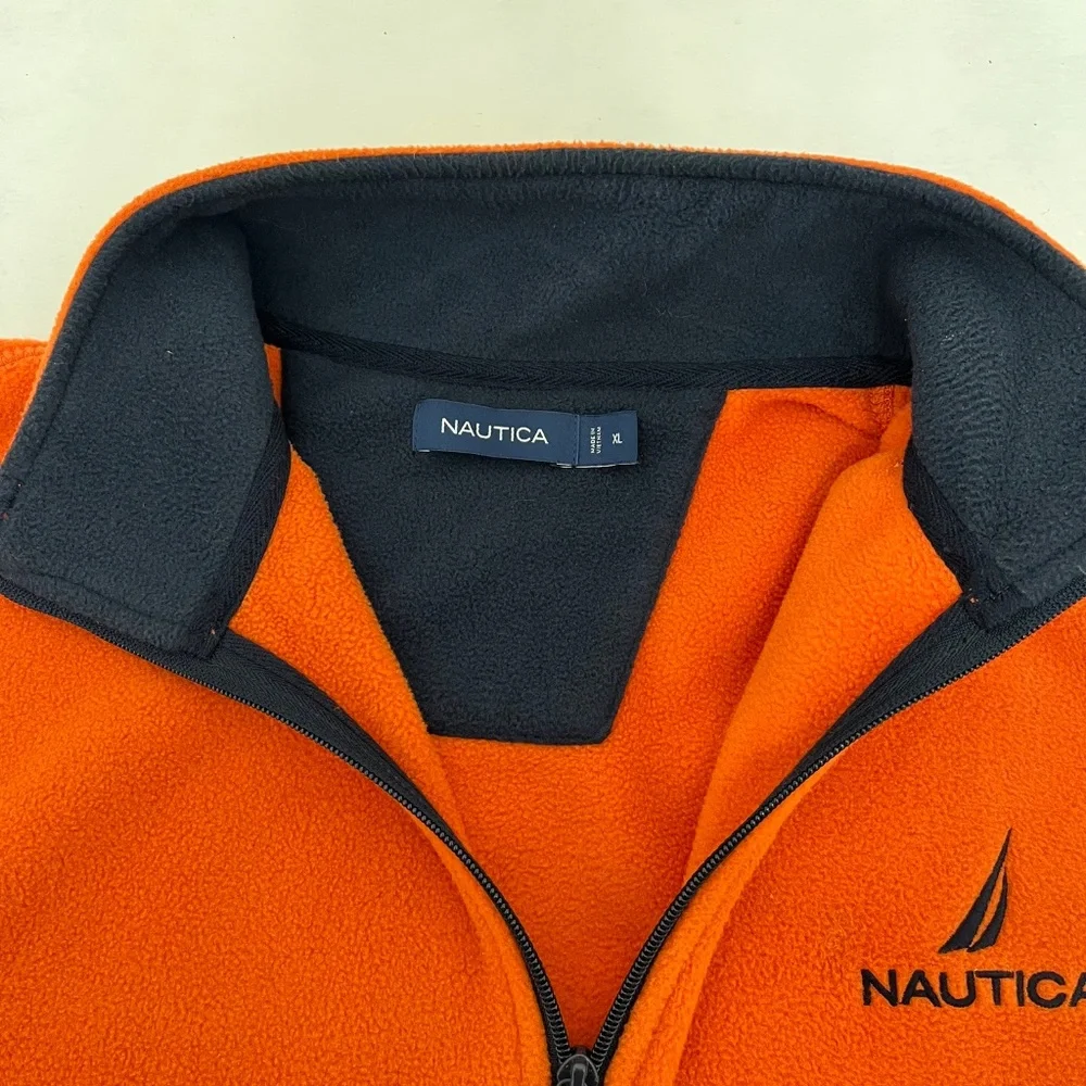 Nautica Mens Size X-Large Pullover Jacket Nautex Pier Orange 1/4‎ Zip Collared